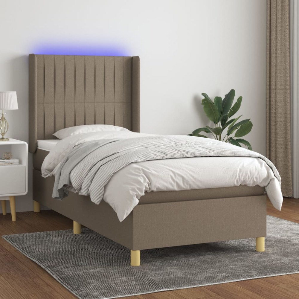 vidaXL Ramsäng med madrass & LED taupe 90x190 cm tyg