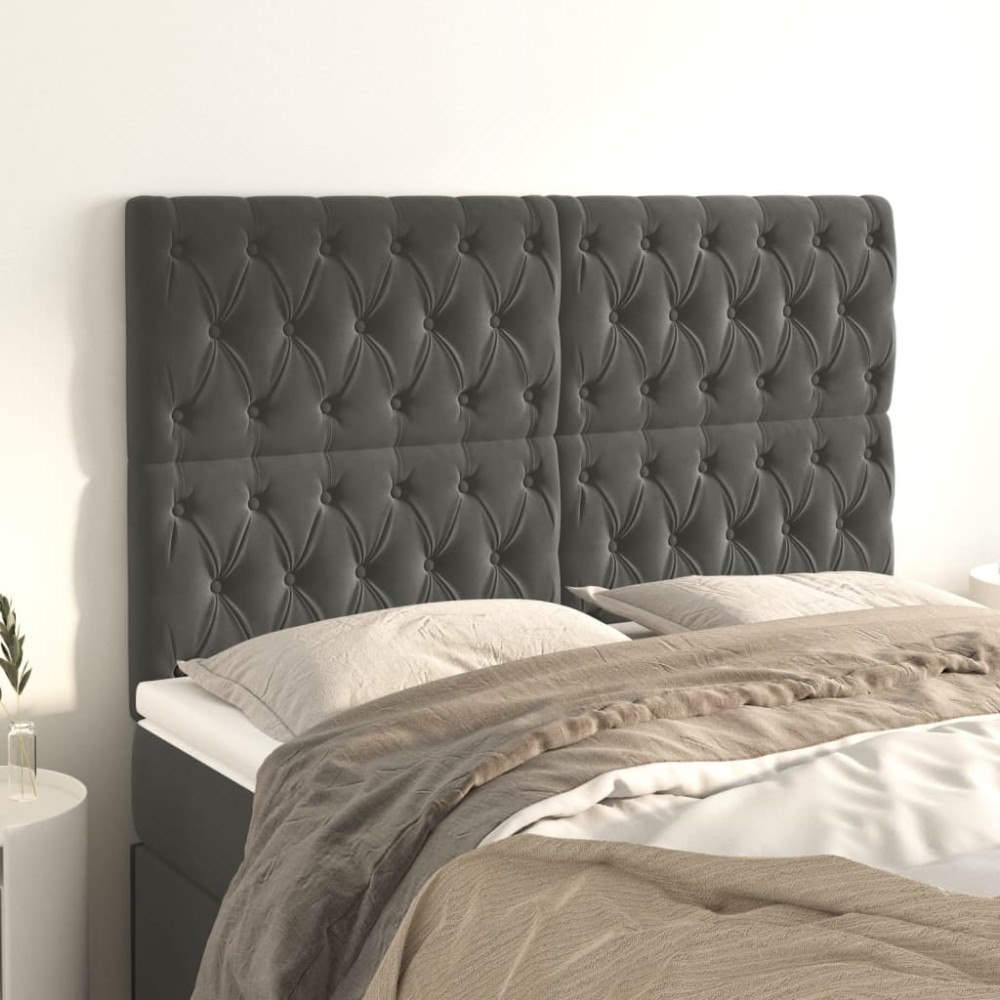 vidaXL Sänggavel mörkgrå 144x7x118/128 cm sammet
