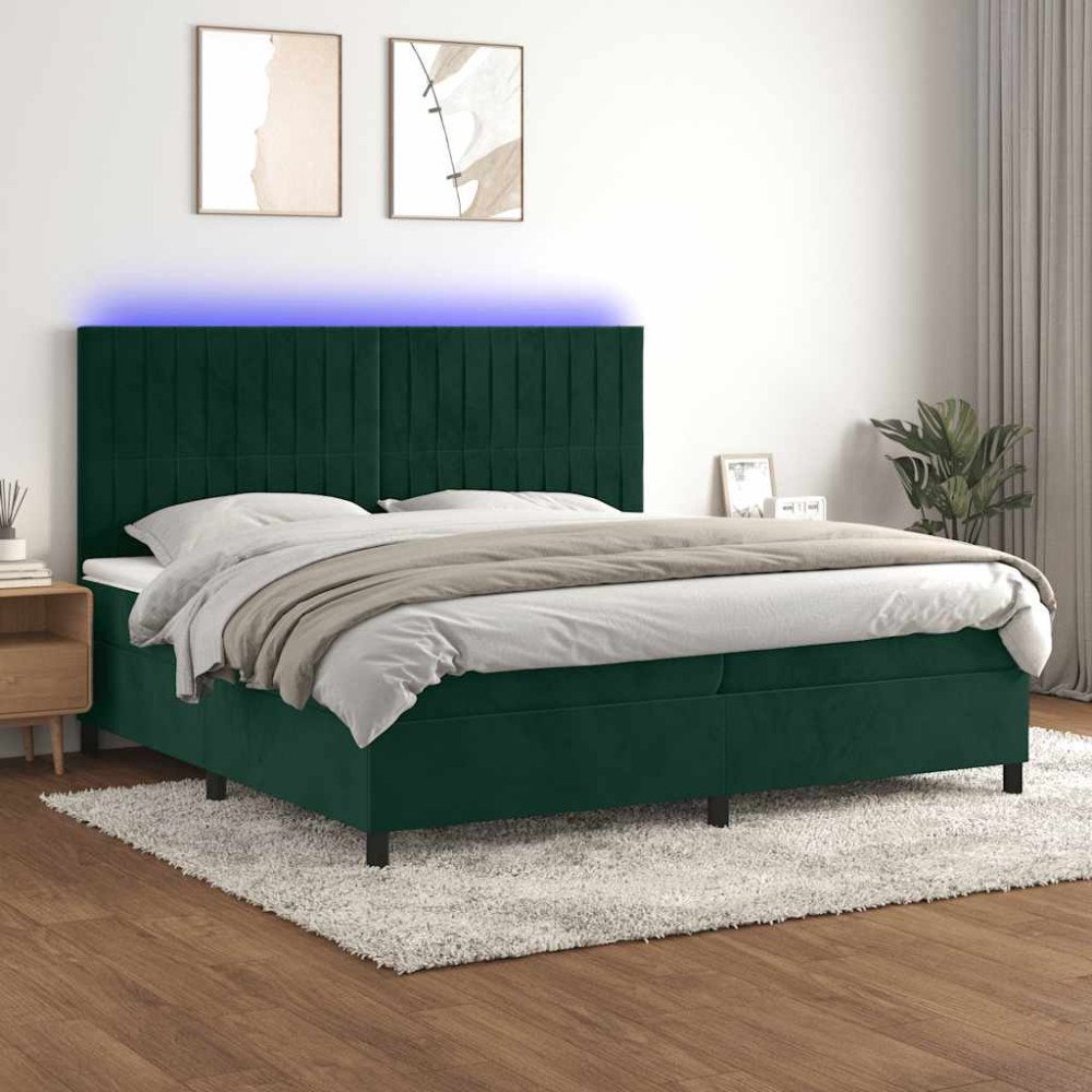 vidaXL Ramsäng med madrass & LED mörkgrön 200x200 cm sammet