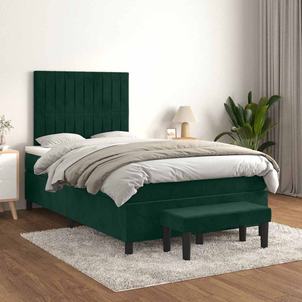 vidaXL Ramsäng med madrass mörkgrön 120x200 cm sammet
