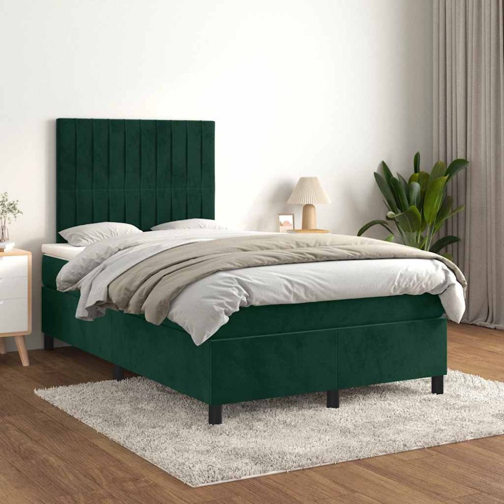 vidaXL Ramsäng med madrass mörkgrön 120x200 cm sammet