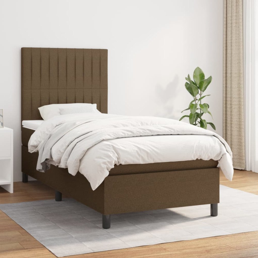 vidaXL Ramsäng med madrass mörkbrun 90x200 cm tyg
