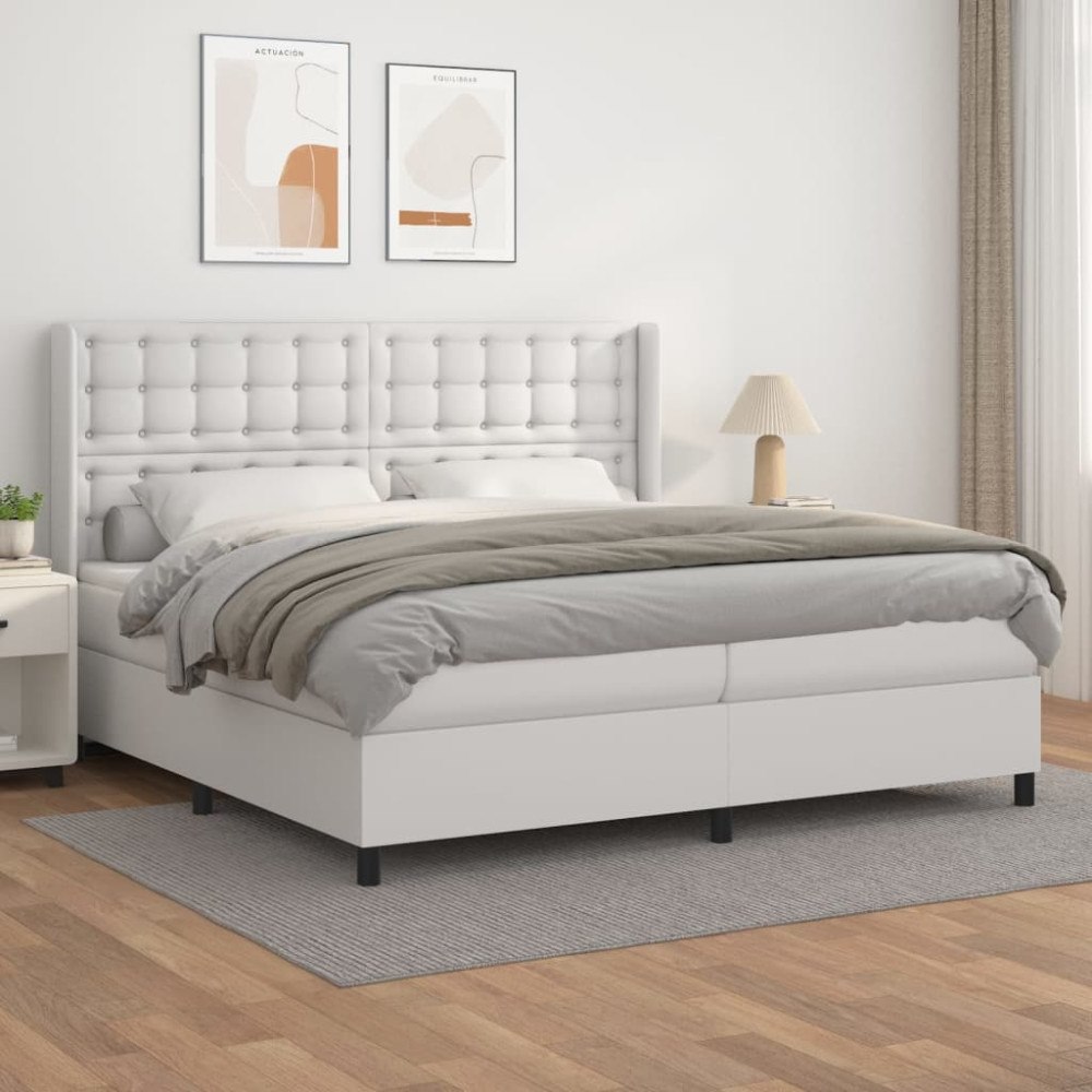 vidaXL Ramsäng med madrass vit 200x200 cm konstläder