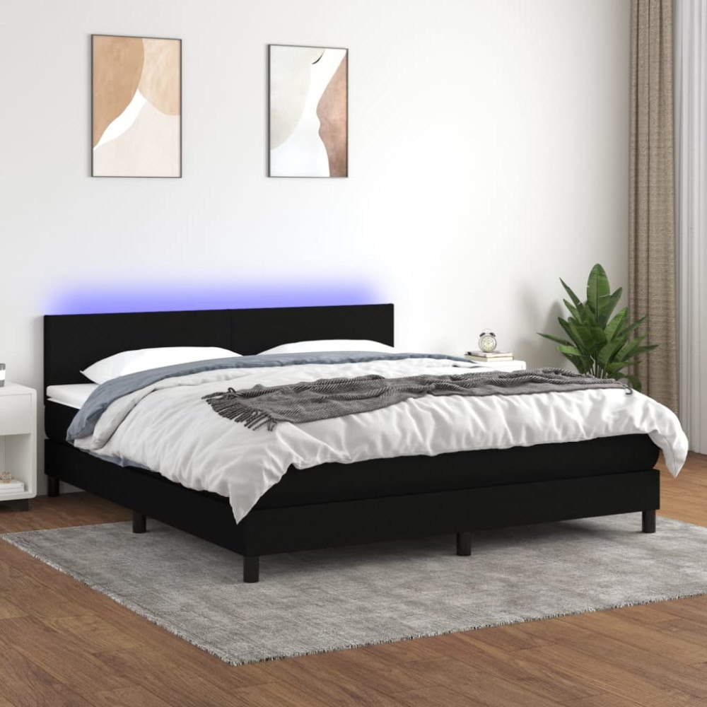 vidaXL Ramsäng med madrass & LED svart 180x200 cm tyg