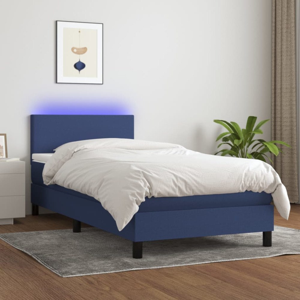 vidaXL Ramsäng med madrass & LED blå 90x200 cm tyg