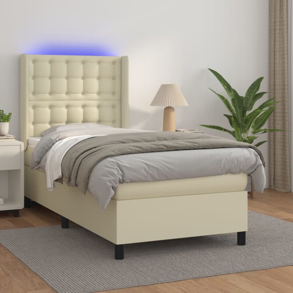 vidaXL Ramsäng med madrass & LED gräddvit 80x200 cm konstläder