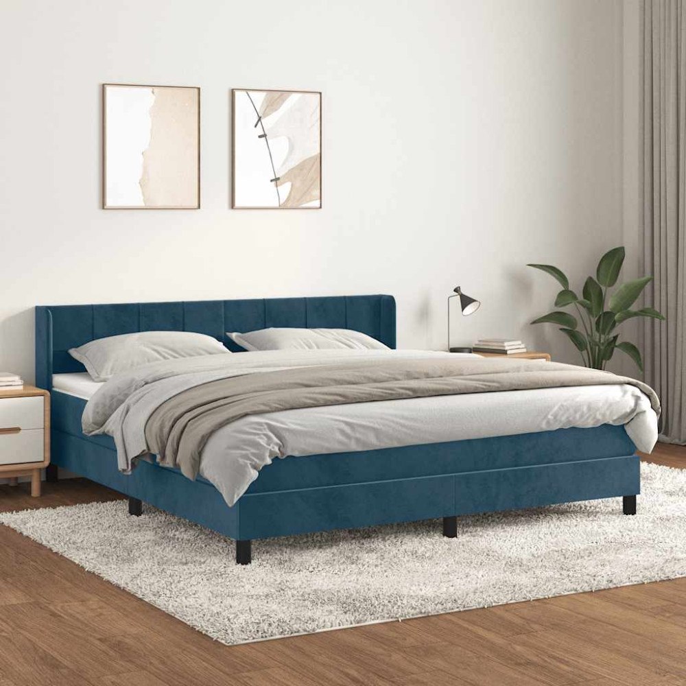 vidaXL Ramsäng med madrass mörkblå 160x200 cm sammet