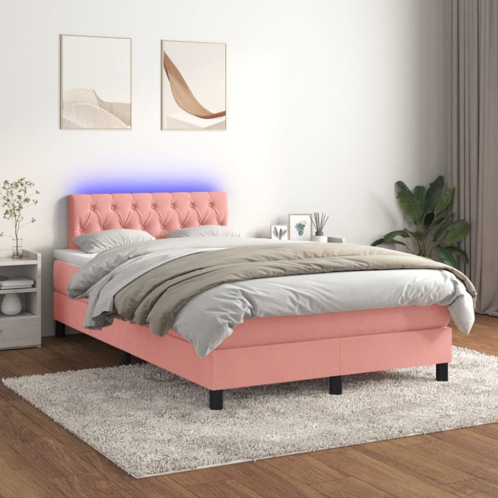 vidaXL Ramsäng med madrass & LED rosa 120x200 cm sammet