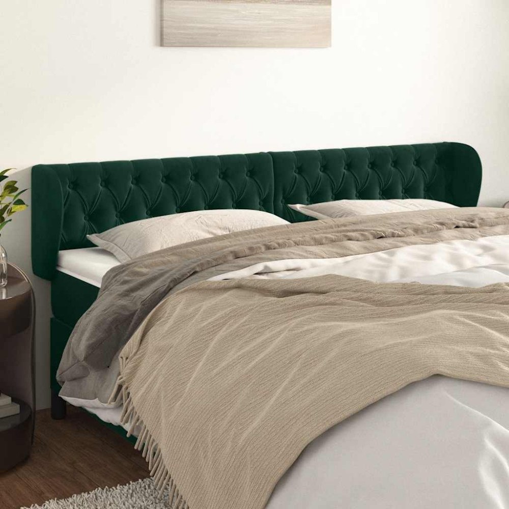 vidaXL Sänggavel med kanter mörkgrön 203x23x78/88 cm sammet