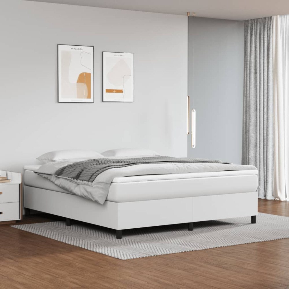 vidaXL Ramsäng med madrass vit 180x200 cm konstläder