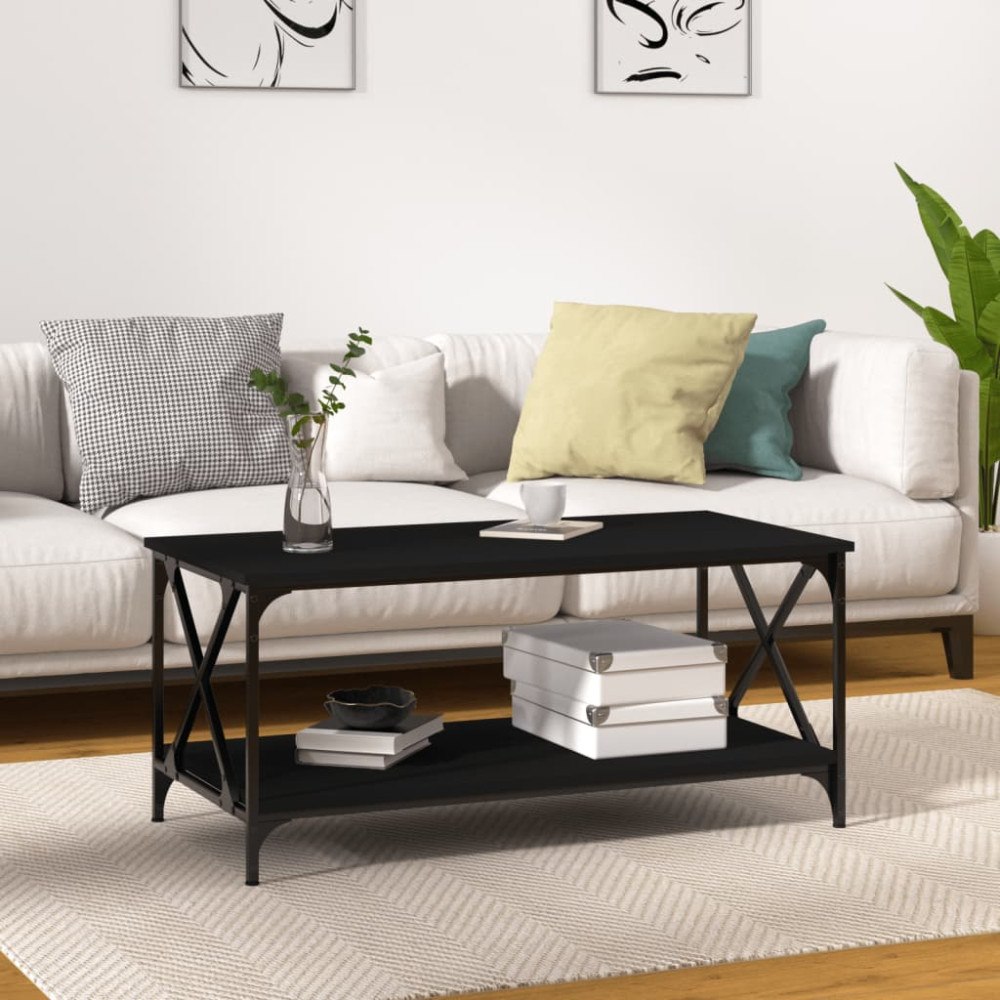 vidaXL Soffbord svart 100x50x45 cm konstruerat trä och järn
