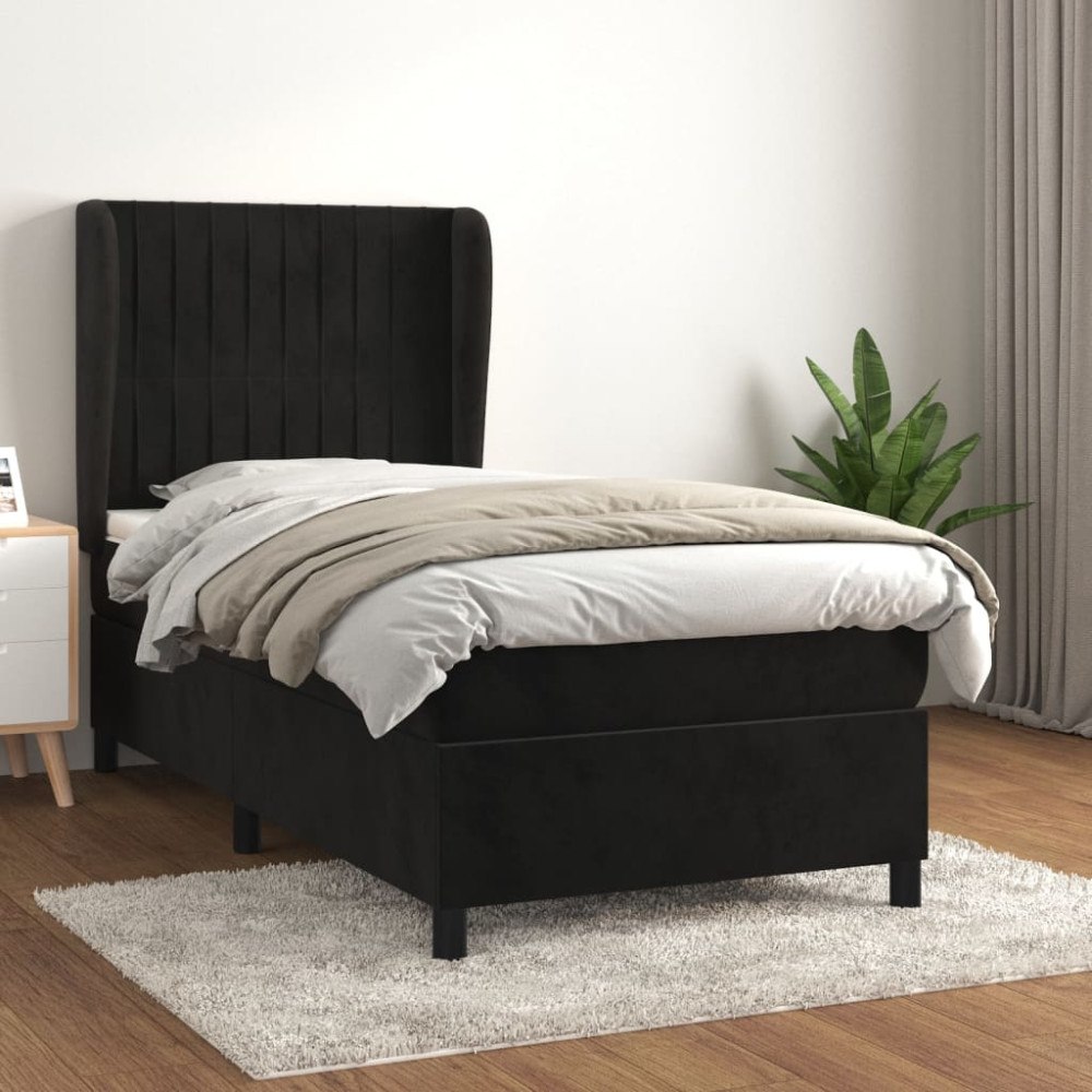 vidaXL Ramsäng med madrass svart 100x200 cm sammet