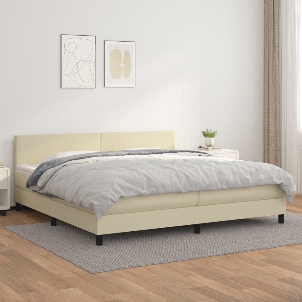 vidaXL Ramsäng med madrass gräddvit 200x200 cm konstläder