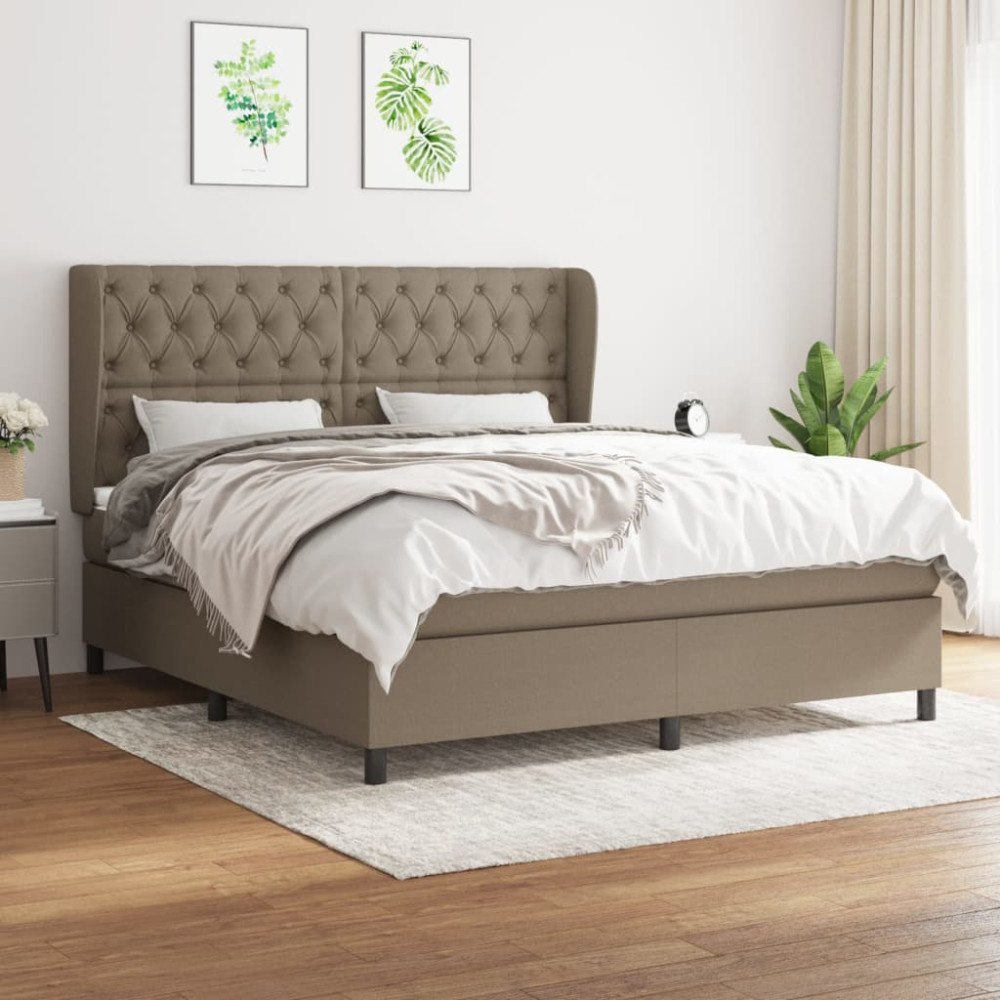 vidaXL Ramsäng med madrass taupe 160x200 cm tyg