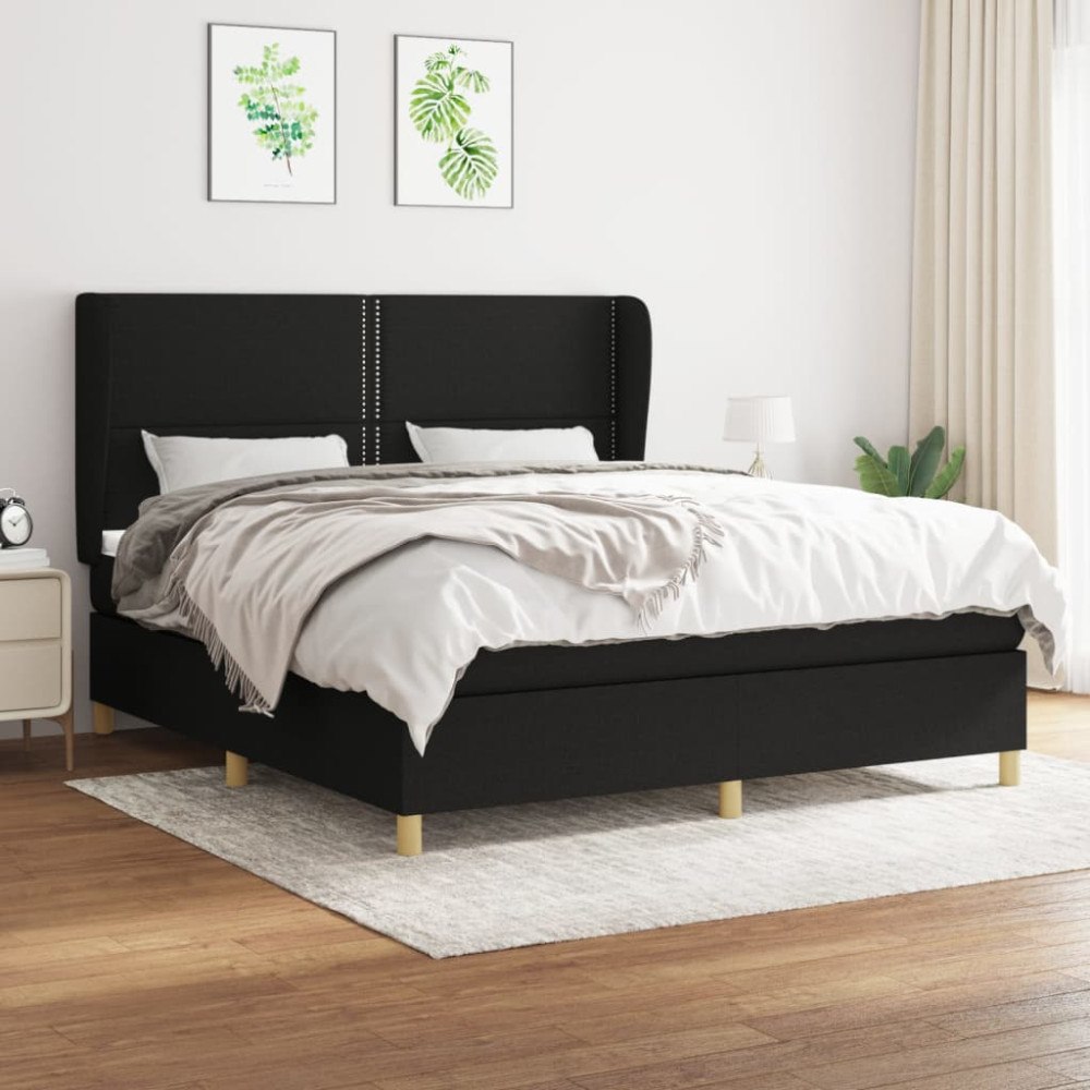 vidaXL Ramsäng med madrass svart 180x200 cm tyg