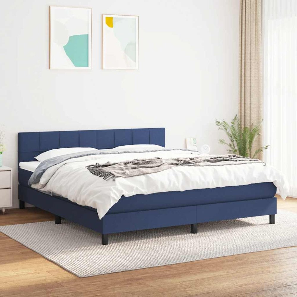 vidaXL Ramsäng med madrass blå 160x200 cm tyg
