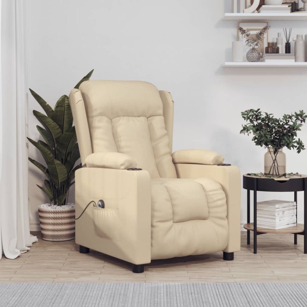 vidaXL Elektrisk reclinerfåtölj gräddvit tyg