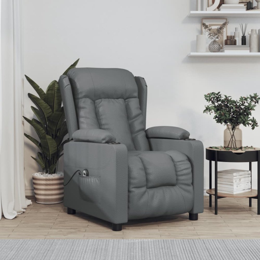 vidaXL Elektrisk reclinerfåtölj grå konstläder