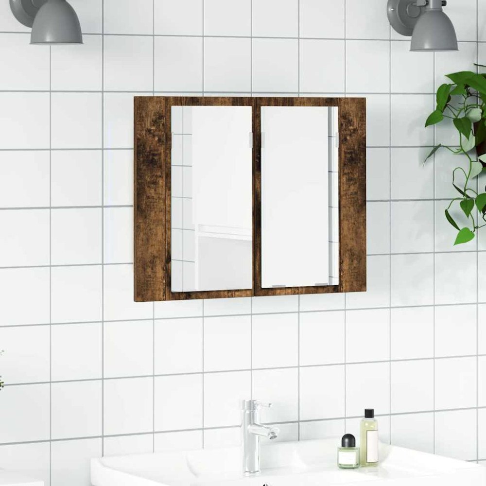 vidaXL Spegelskåp med LED rökfärgad ek 80x20,5x64 cm konstruerat trä
