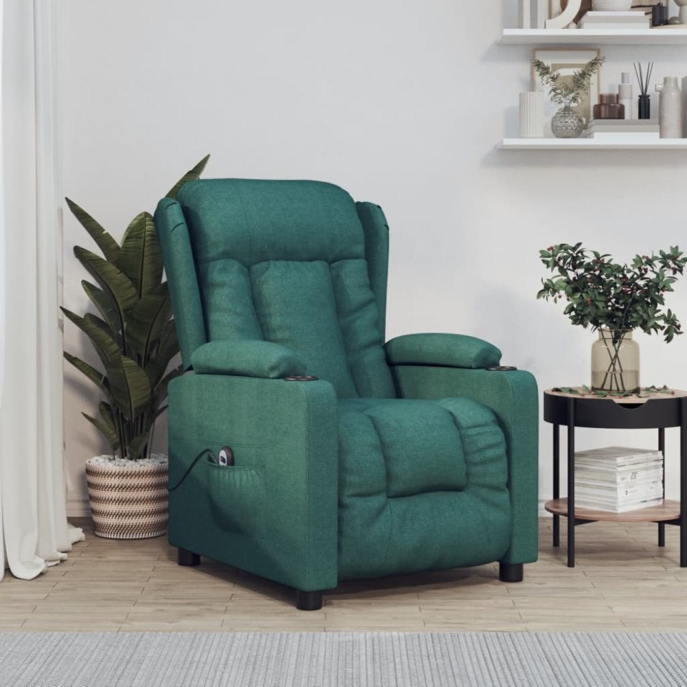 vidaXL Elektrisk reclinerfåtölj mörkgrön tyg
