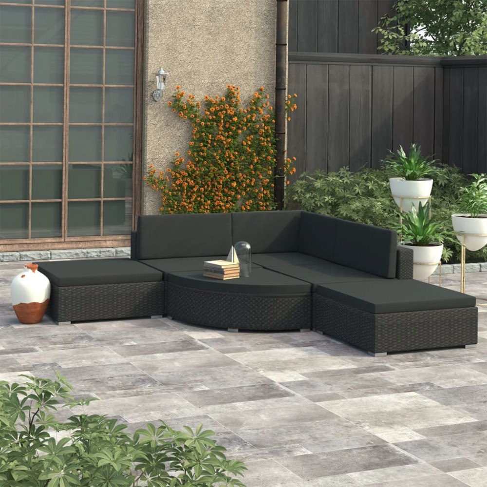 vidaXL Loungegrupp med dynor 6 delar konstrotting svart