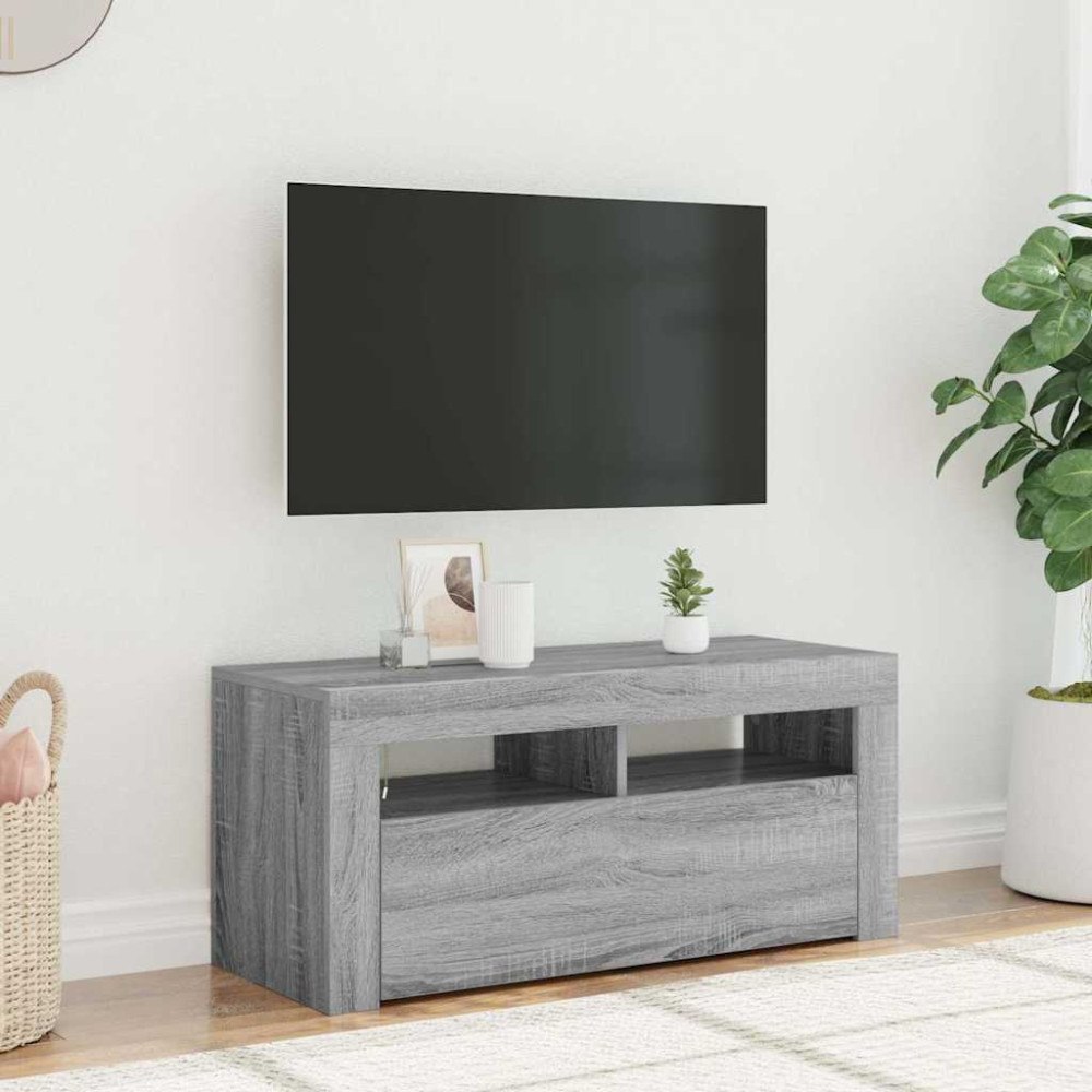 vidaXL Tv-bänk med LED-belysning grå sonoma 90x35x40 cm