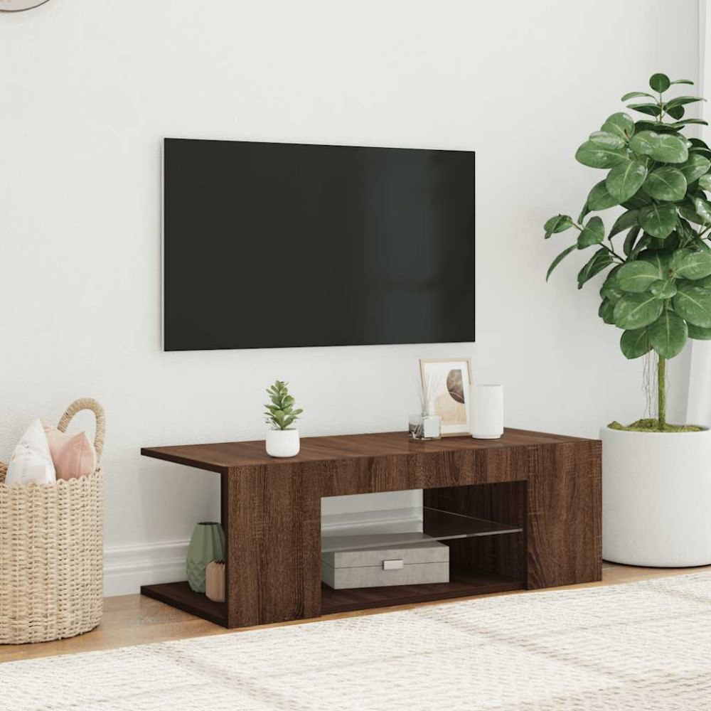 vidaXL Tv-bänk med LED-belysning brun ek 90x39x30 cm
