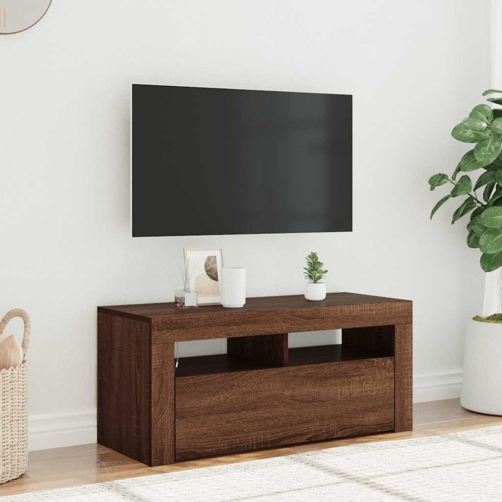 vidaXL Tv-bänk med LED-belysning brun ek 90x35x40 cm