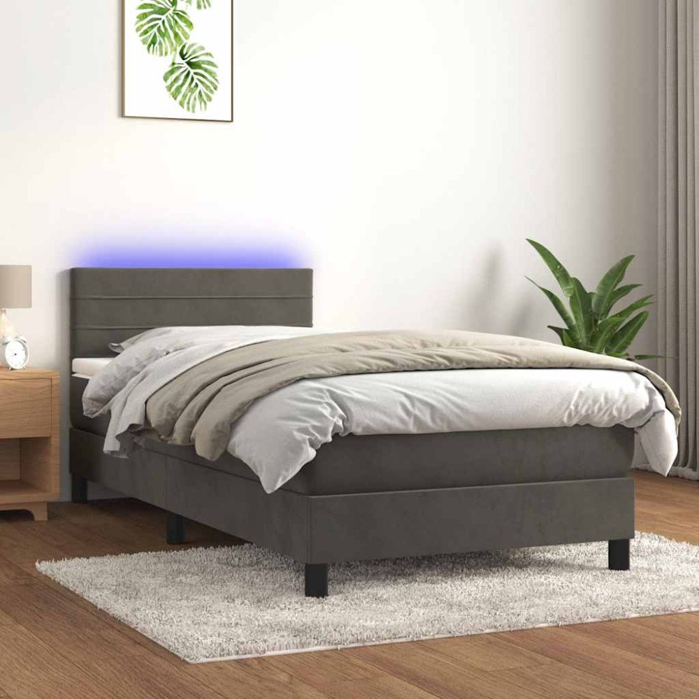vidaXL Resårsäng med madrass och LED mörkgrå 80x200 cm sammet