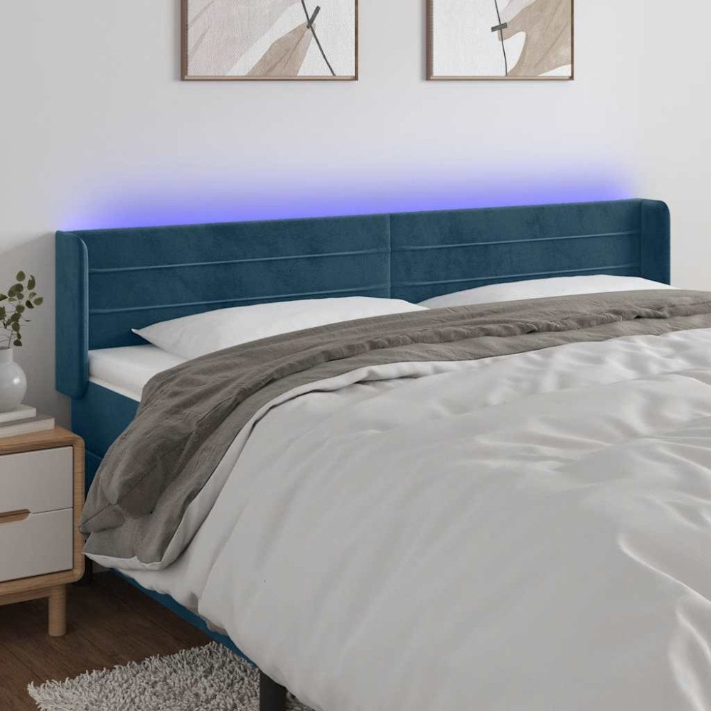 vidaXL Sänggavel LED mörkblå 183x16x78/88 cm sammet