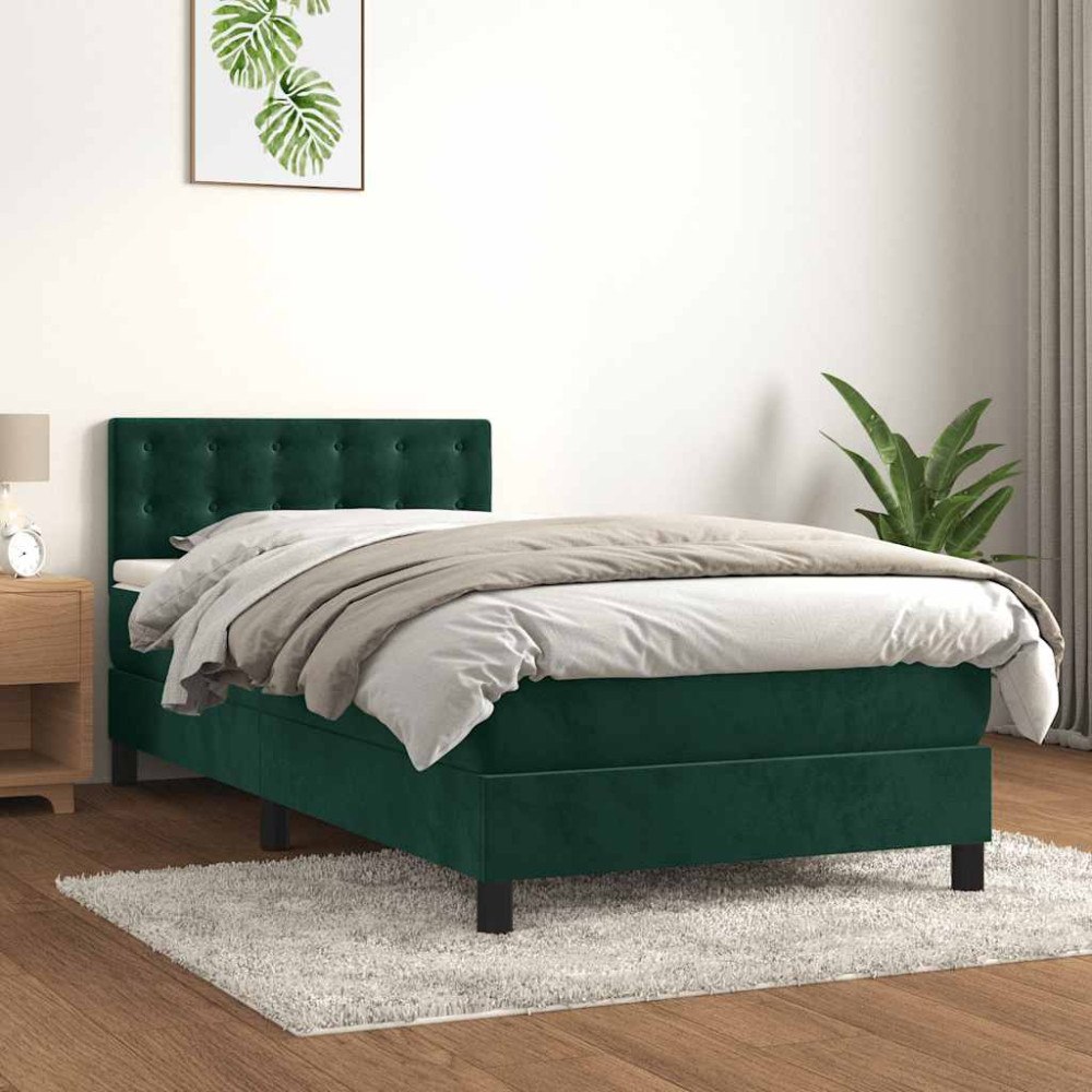 vidaXL Ramsäng med madrass mörkgrön 80x200 cm sammet