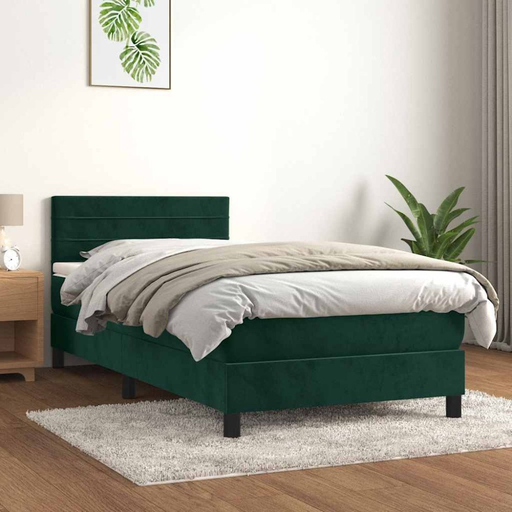 vidaXL Ramsäng med madrass mörkgrön 80x200 cm sammet