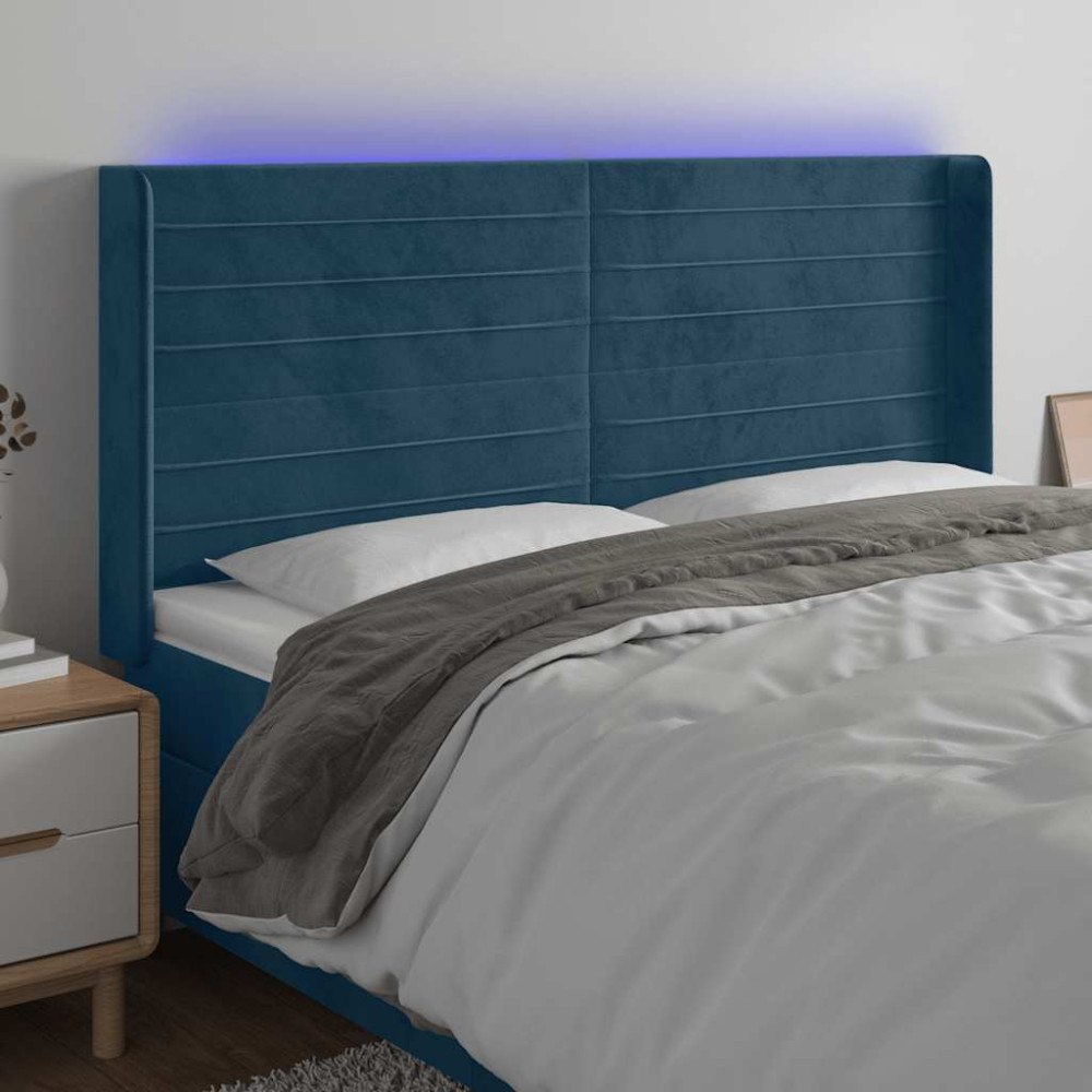 vidaXL Sänggavel LED mörkblå 183x16x118/128 cm sammet