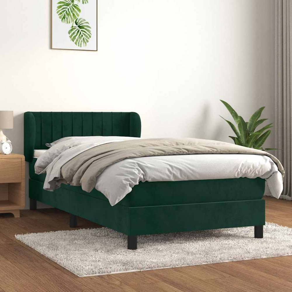 vidaXL Ramsäng med madrass mörkgrön 80x200 cm sammet