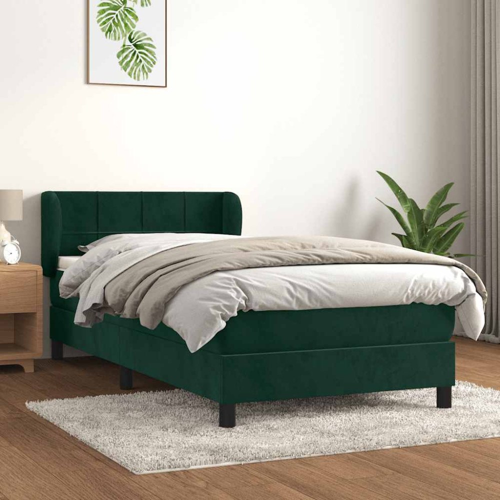 vidaXL Ramsäng med madrass mörkgrön 80x200 cm sammet