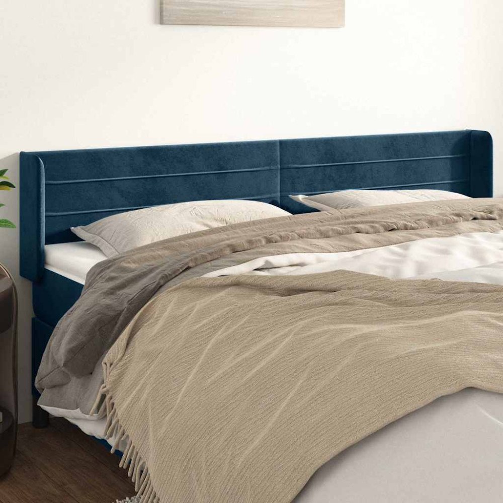 vidaXL Sänggavel med kanter mörkblå 183x16x78/88 cm sammet
