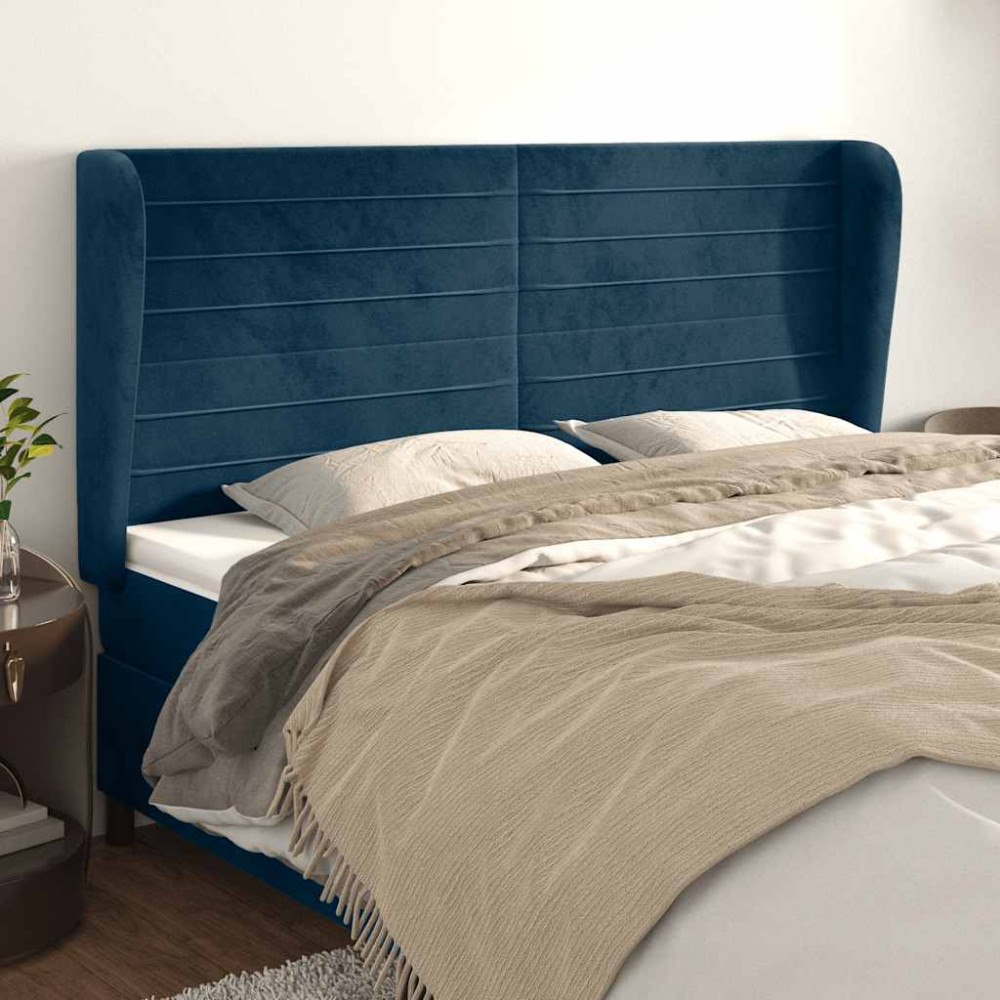 vidaXL Sänggavel med kanter mörkblå 183x23x118/128 cm sammet
