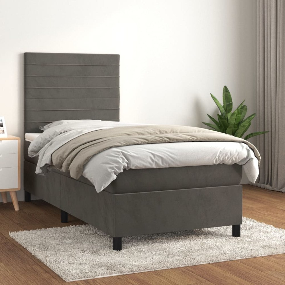 vidaXL Ramsäng med madrass mörkgrå 90x200 cm sammet