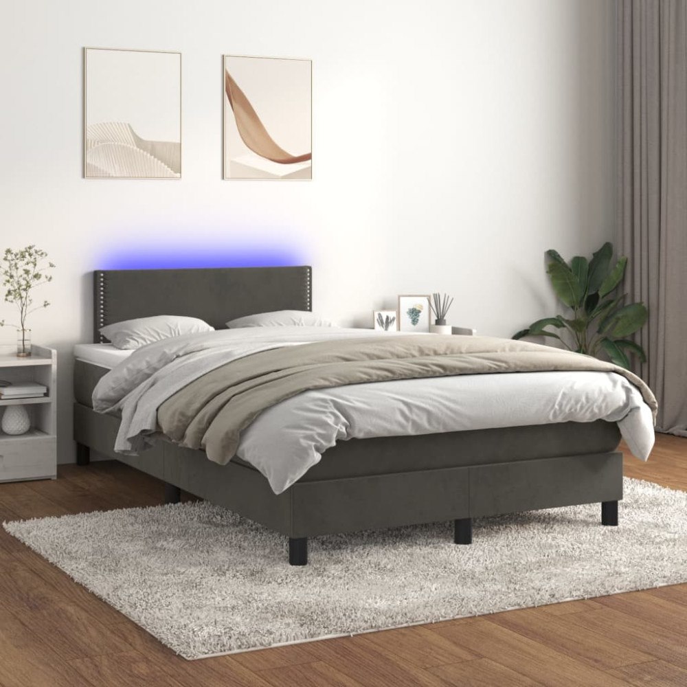 vidaXL Resårsäng med madrass och LED mörkgrå 120x200 cm sammet