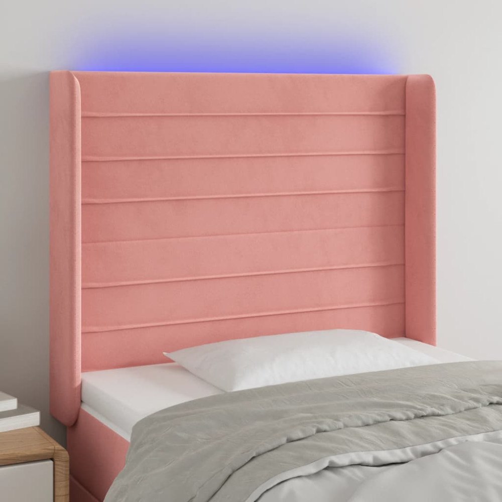 vidaXL Sänggavel LED rosa 93x16x118/128 cm sammet