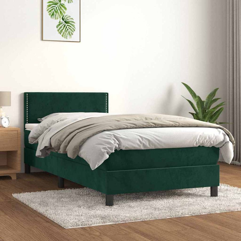 vidaXL Ramsäng med madrass mörkgrön 80x200 cm sammet