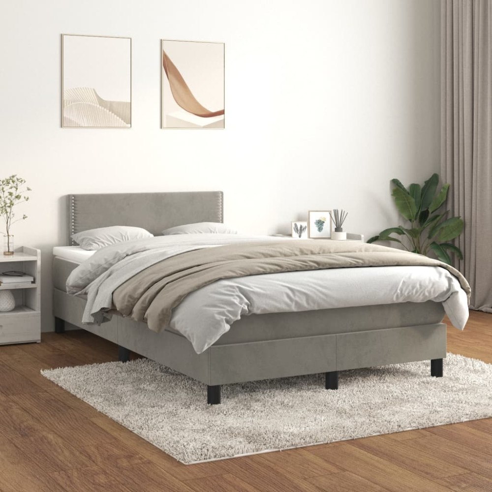 vidaXL Ramsäng med madrass ljusgrå 120x200 cm sammet