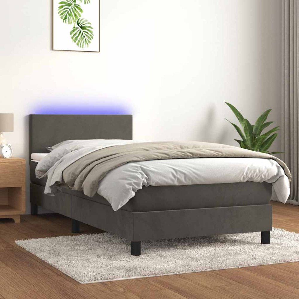 vidaXL Resårsäng med madrass och LED mörkgrå 80x200 cm sammet