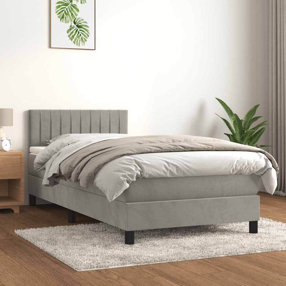vidaXL Ramsäng med madrass ljusgrå 80x200 cm sammet