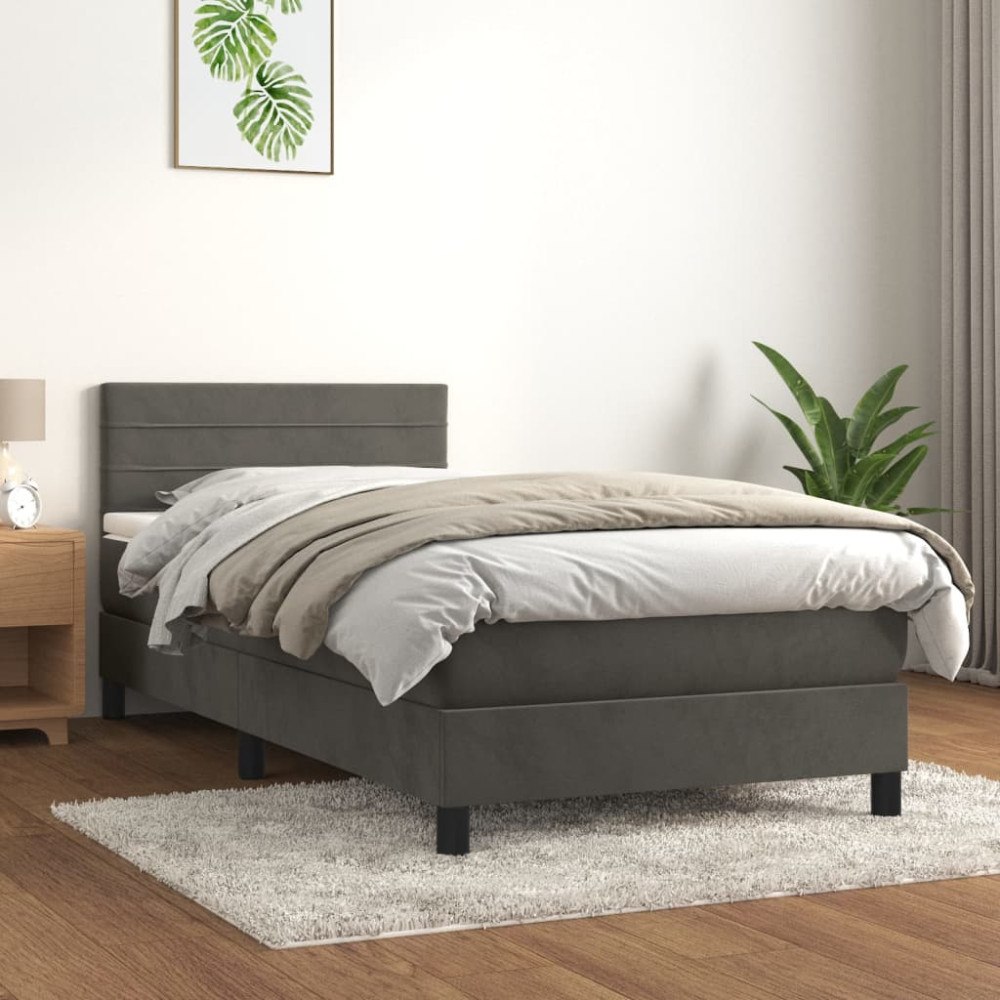 vidaXL Ramsäng med madrass mörkgrå 80x200 cm sammet