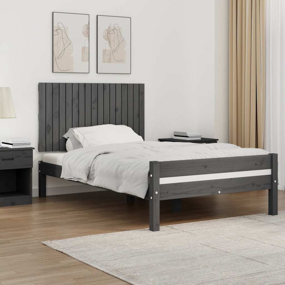 vidaXL Väggmonterad huvudgavel grå 108x3x60 cm massiv furu