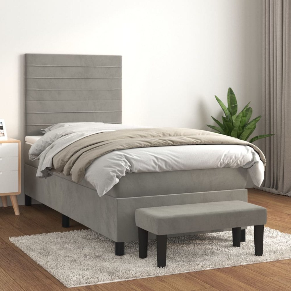 vidaXL Ramsäng med madrass ljusgrå 90x200 cm sammet
