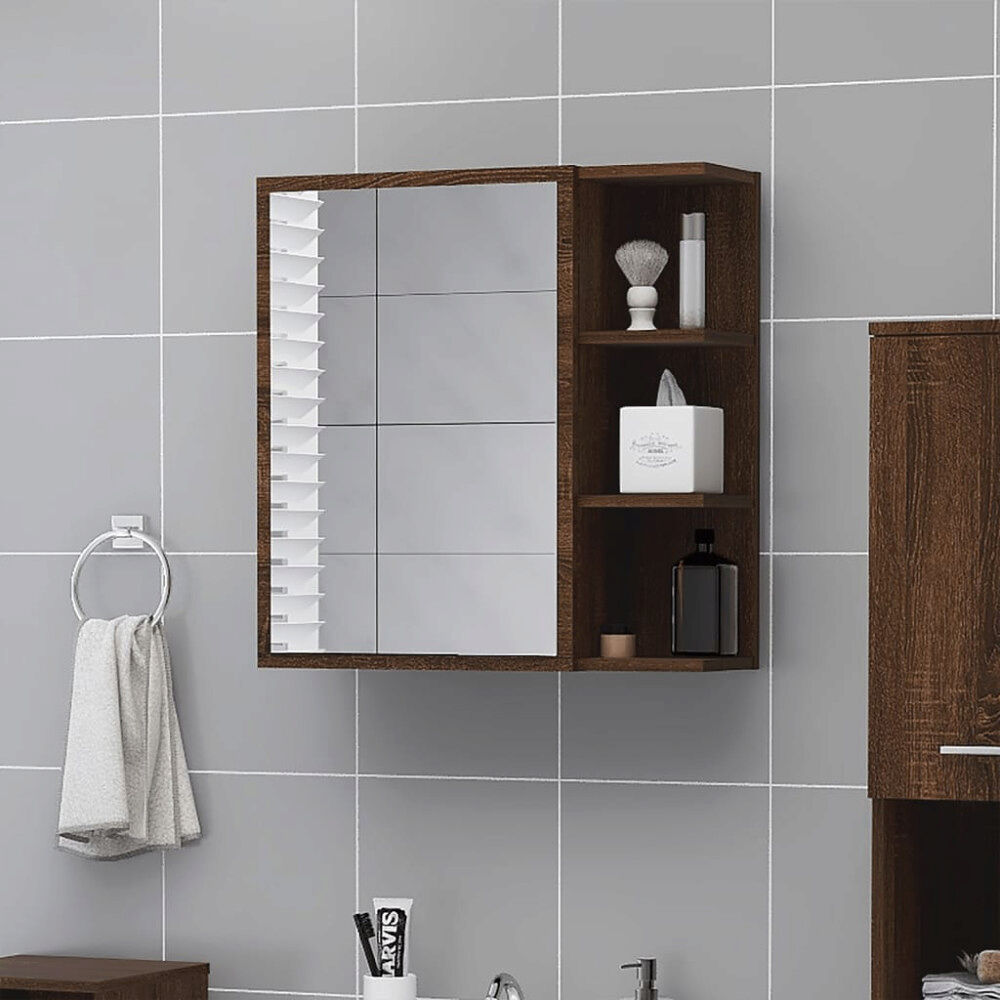 vidaXL Spegelskåp för badrum Brun ek 62,5x20,5x64 cm konstruerat trä