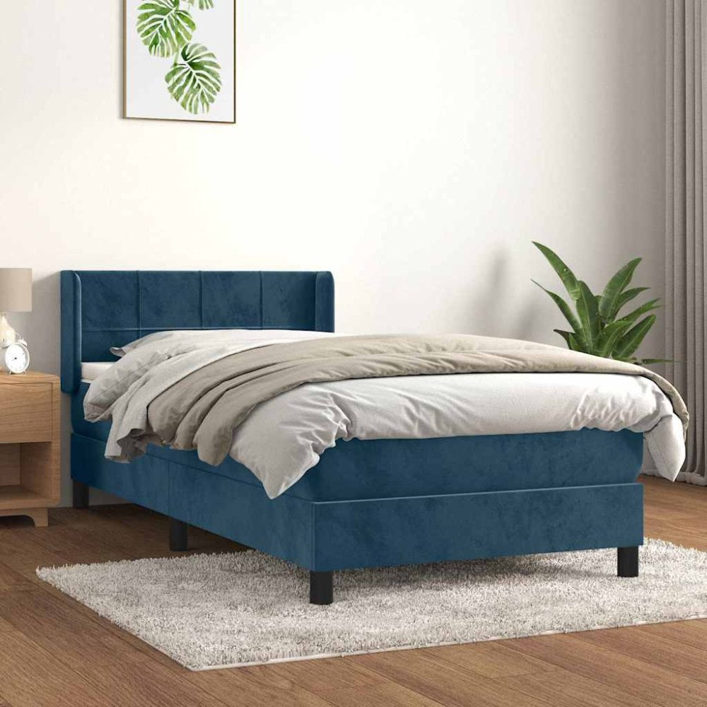 vidaXL Ramsäng med madrass mörkblå 80x200 cm sammet