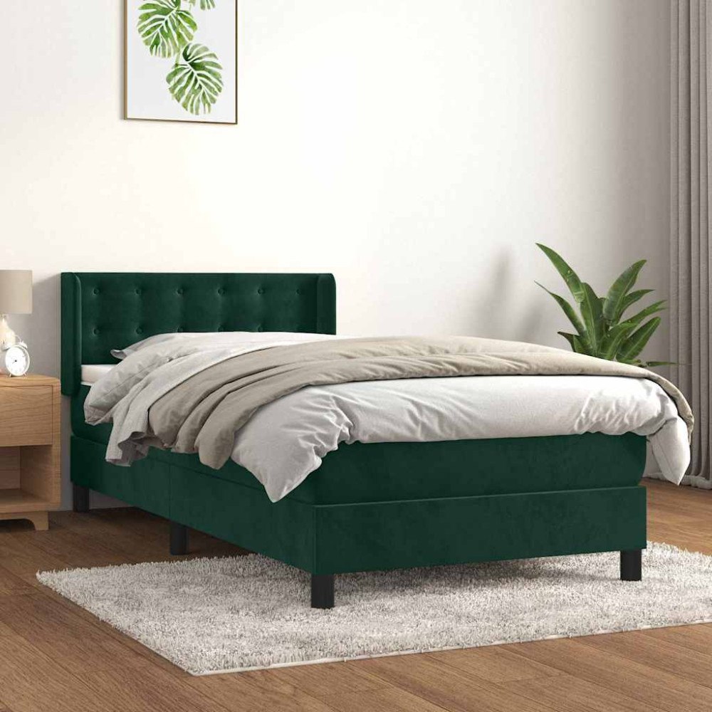 vidaXL Ramsäng med madrass mörkgrön 80x200 cm sammet